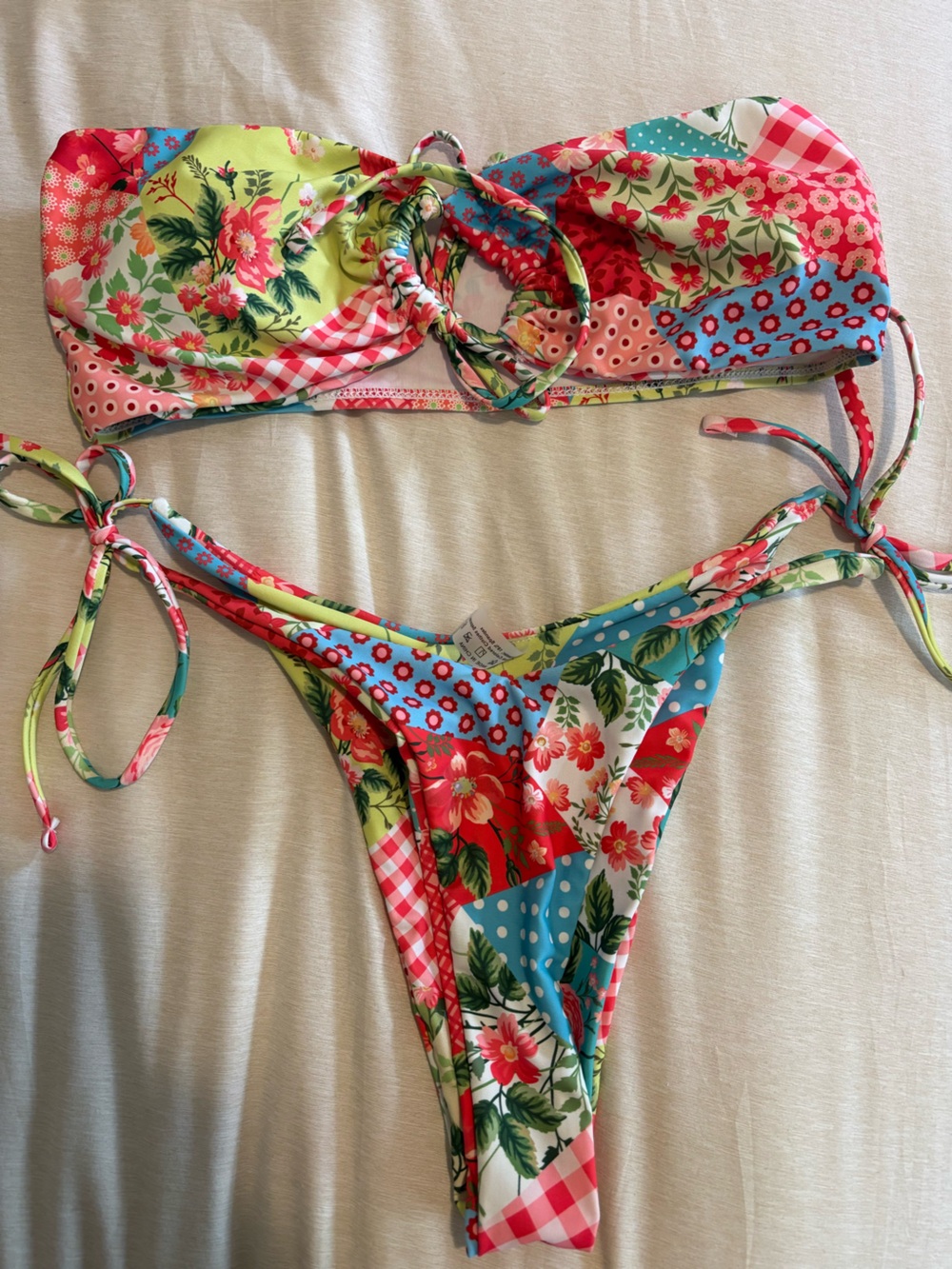 Floral Patchwork One-Piece Swimsuit - Multicolor